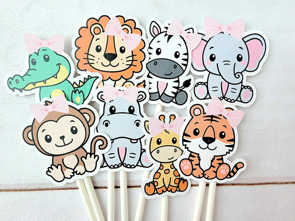 Set of 12 - SAFARI ANIMAL CUPCAKE Toppers - Jungle Animal Cupcake Toppers - Zoo Animal Cupcake Toppers - Safari Animal Cupcake Toppers