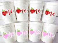 STRAWBERRY PARTY CUPS -Strawberry Birthday Cups Strawberry Cups First Birthday Strawberry Party Decorations Strawberry Berry Sweet One Cups