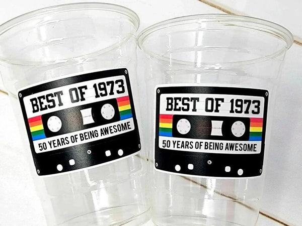 50th BIRTHDAY PARTY CUPS 50th Party Decorations 50th Party Favors 50th Birthday Cassette Tape Cups Best of 1973 Birthday Party Vintage 1973