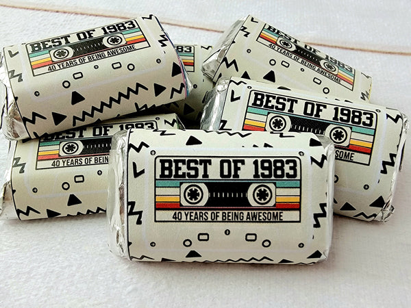 30 - Tan 40th Birthday Cassette Tape Stickers 40th Birthday Stickers or Mini Candy Bar Wrapper Vintage 40th Birthday Best of 1983 Birthday