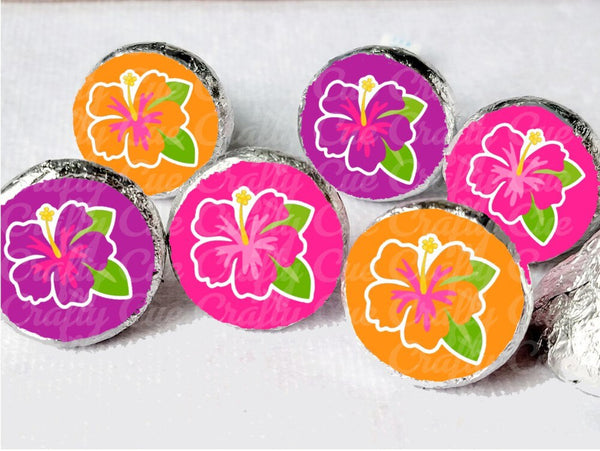 180 - LUAU PARTY STICKERS Luau Candy Wrapper Stickers Luau Party Favors Luau Birthday Stickers Hibiscus Party Favor Stickers for Mini Candy