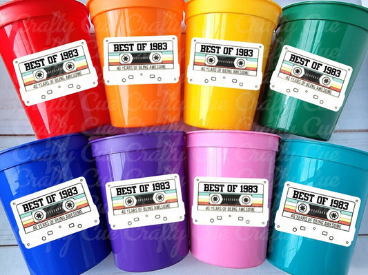 40th PARTY CUPS - Best of 1983 40th Birthday Party 40th Birthday Favors 40th Party Cups 40th Party Decorations 1983 Birthday 80's Party Cups