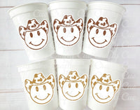Brown COWBOY SMILEY FACE Cups Cowboy Cups Cowboy Party Favor Cowgirl Bachelorette Party Cowboy Birthday Rodeo Party Cow Print Hat Cups Disco