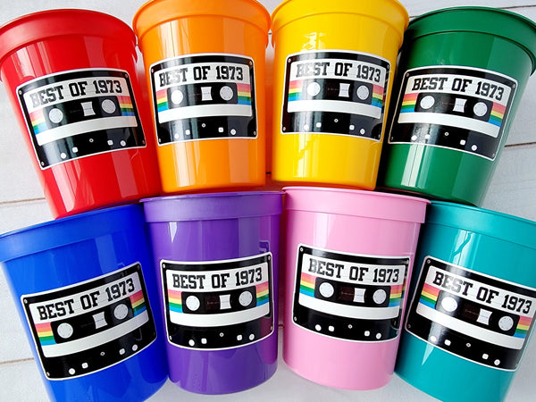 50th PARTY CUPS 50th Birthday Decoration 50th Party Favors 50th Party 50th Birthday Cassette Tape Party Best of 1973 Birthday Vintage 1973