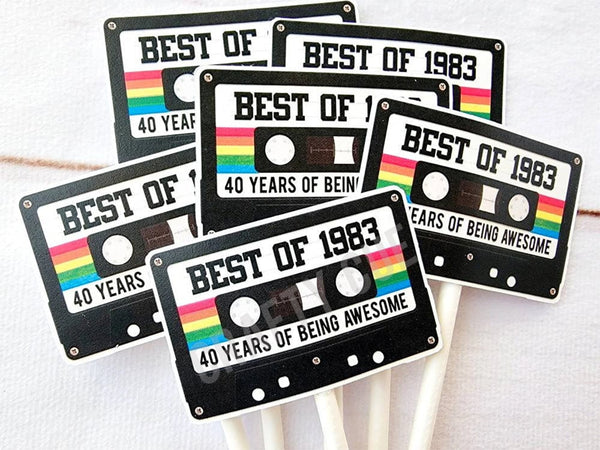 Cassette Tape Cupcake Toppers 40th Party Cupcake Toppers Best of 1983 40th Birthday Party 40th Birthday Cake Toppers 40th Party Decorations