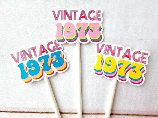 VINTAGE 1973 Cupcake Toppers 50th Party Cupcake Toppers Best of 1973 50th Birthday Party 50th Birthday Cake Toppers 50th Party Decorations