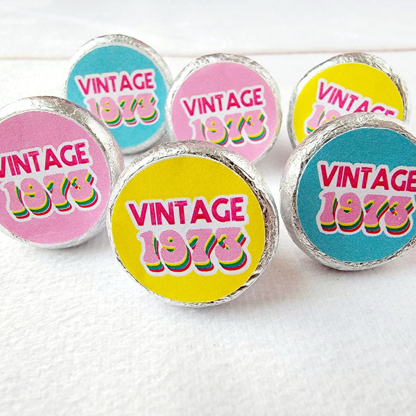 180 - 50th Birthday Stickers Vintage 50th Birthday Stickers for Mini Candy Bar Wrapper Vintage 50th Birthday Best of 1973 Birthday 1973