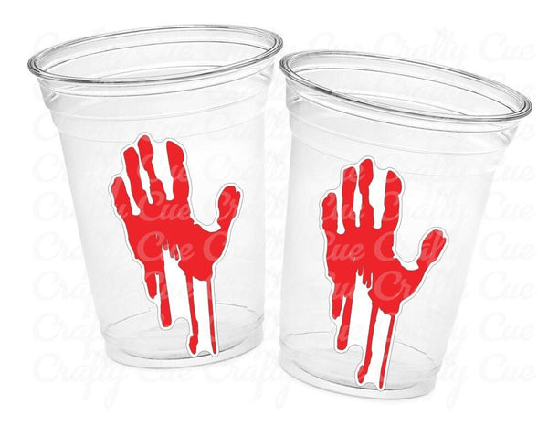 BLOODY HAND PRINT Cups Bloody Handprint Cups Halloween Party Cups Halloween Decorations Halloween Favors Halloween Party Favors Spooky Cups