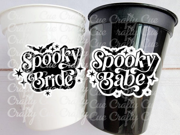 SPOOKY BACHELORETTE CUPS Spooky Bride Spooky Babe Party Cups Halloween Bachelorette Party Cups Black Wedding Cups Bachelorette Party Favors