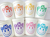 COWGIRL SMILEY FACE Cups Cowgirl Cups Cowgirl Party Favor Cowgirl Bachelorette Party Cowgirl Birthday Rodeo Party Cow Print Hat Cups Disco
