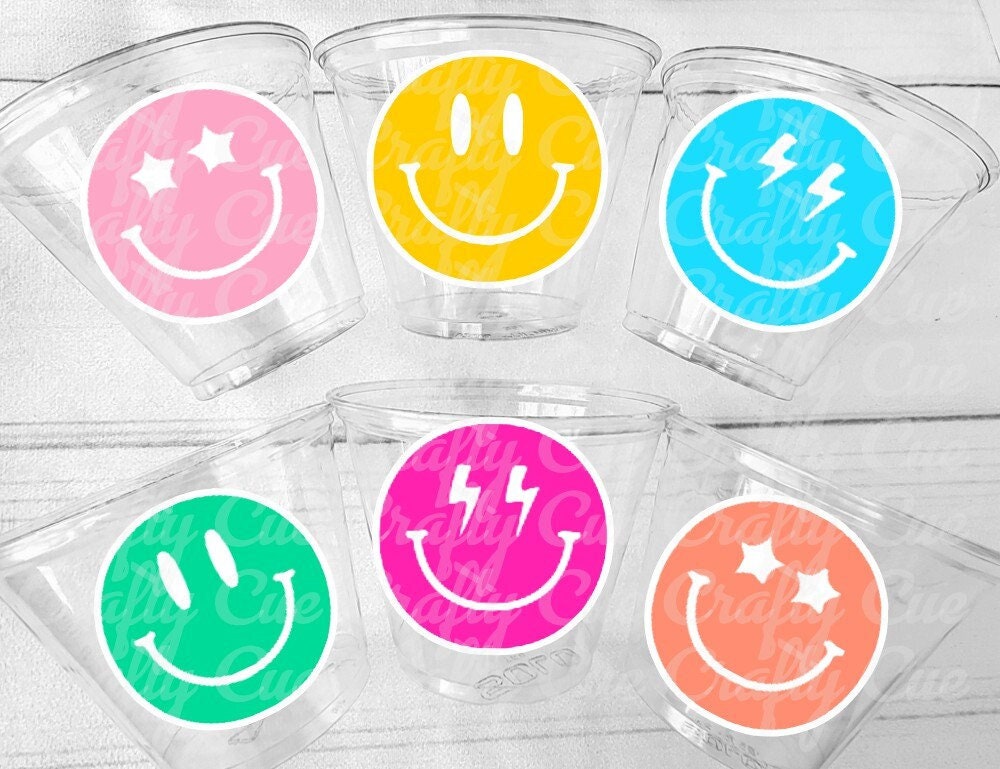 Smiley Face Cups Happy Face Cups Retro Party Cups Party Favors 70's Birthday Party Cups 70s Birthday Party Decorations Hippy Two Groovy Cups