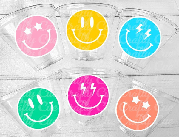 Smiley Face Cups Happy Face Cups Retro Party Cups Party Favors 70's Birthday Party Cups 70s Birthday Party Decorations Hippy Two Groovy Cups