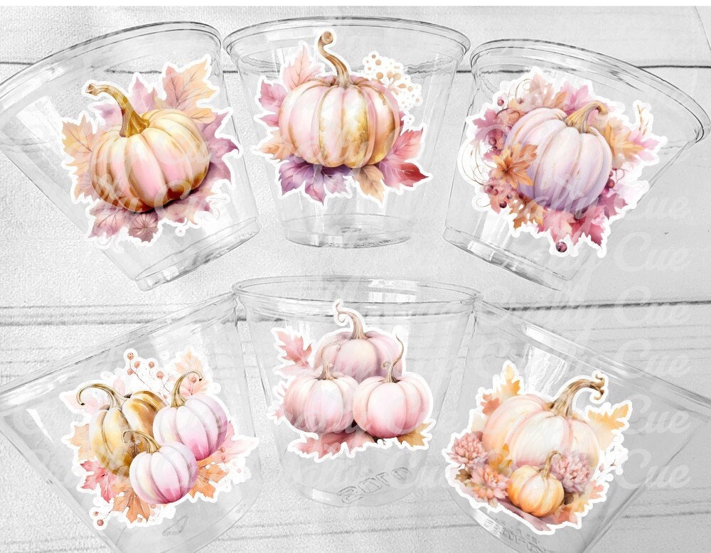 FALL PUMPKIN PARTY Cups - Little Pumpkin Cups Fall Baby Shower Cups Pink Pumpkin Fall Baby shower White Pumpkin Party Cups Party Favors