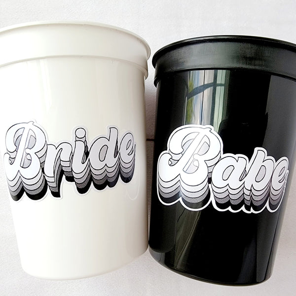 BRIDE and BABE Party Cups - Black Bachelorette Party Cups Black Wedding Cups Bachelorette Party Favors Bride Babes Wedding Gifts Bridesmaids