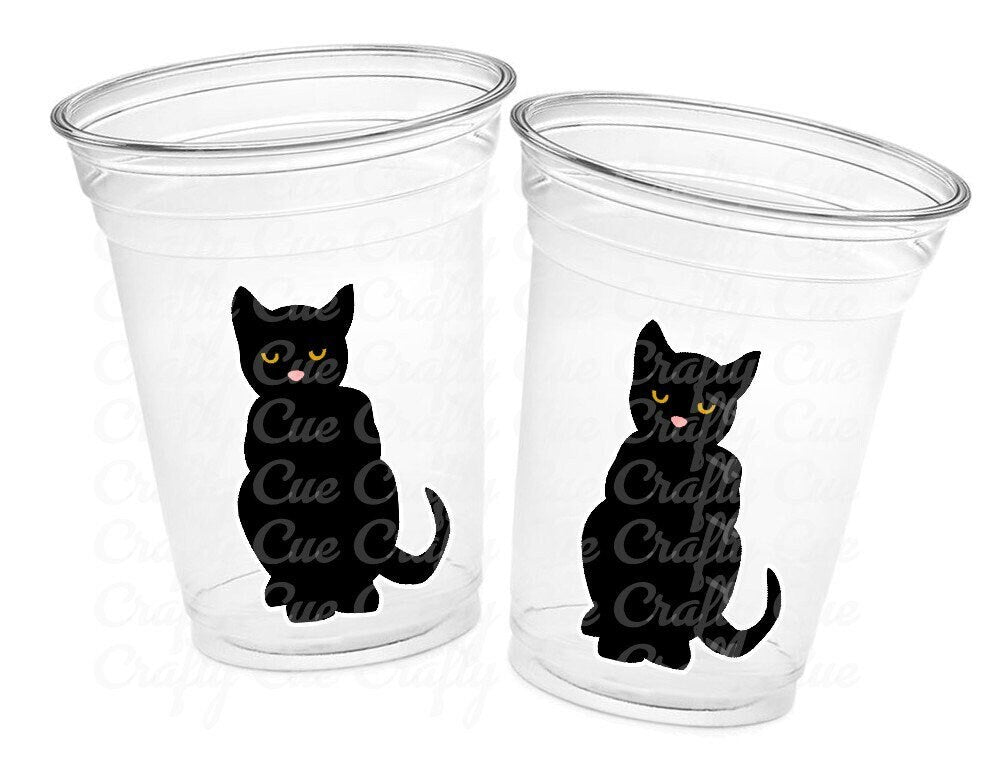 BLACK CAT CUPS Halloween Party Cups Halloween Decorations Halloween Birthday Halloween Party Spooky Party Cups Black Cat Decorations