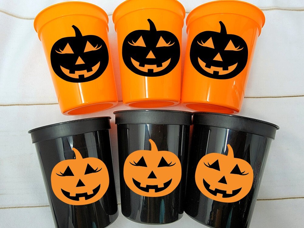 GIRL JACK O LANTERN Cups Halloween Party Cups Jack o Lantern Favors Halloween Party Cups Halloween Decorations Pumpkin Party Cups Girl