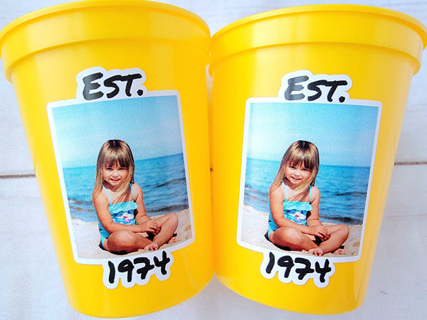 Est 1974 Custom Plastic Party Cups Personalized Birthday Custom Face Party Decorations Personalized 50th Birthday Cups Vintage 50 Cups 1974