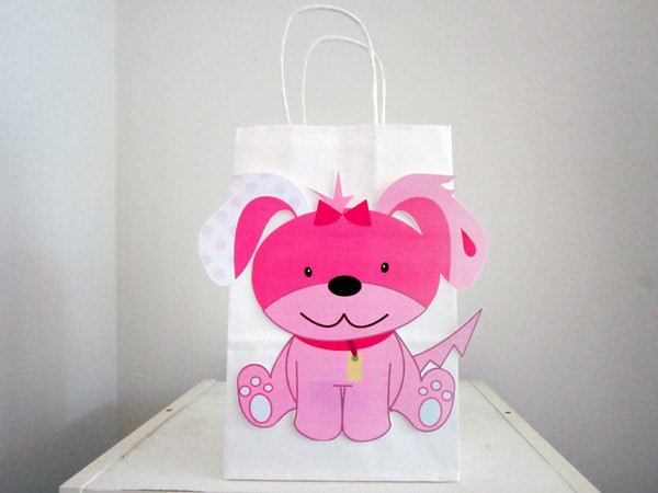 Puppy Party Favor, Goody, Gift Bags - Pink Puppy Dog