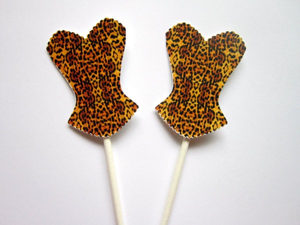 Leopard Corset Cupcake Toppers, Lingerie Cupcake Toppers, Bridal Shower Toppers - Bachelorette Party Toppers