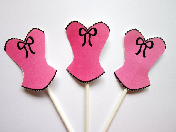 Corset Cupcake Toppers, Lingerie Cupcake Toppers, Bachelorette Party Cupcake Toppers, Pink Corset Cupcake Toppers