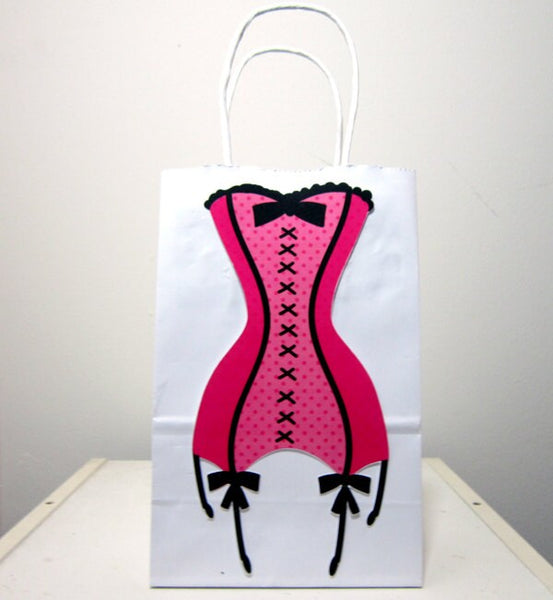 Bridal Shower Bachelorette Party Lingerie Party Favor, Goody, Gift Bags - Pink Black Corset with Straps (93016947P)