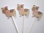 Puppy Party Cupcake Toppers - Girl Puppy Dog - Girl Bulldog (101416559P)