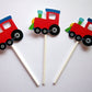 Train Cupcake Toppers, Train Birthday Party Cupcake Toppers - Red Blue Green (42171134P)