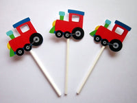 Train Cupcake Toppers, Train Birthday Party Cupcake Toppers - Red Blue Green (42171134P)