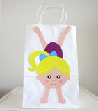 Gymnastics  Cupcake Toppers - Handstand Girl Purple Leotard Blonde Hair