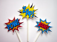 Superhero Cupcake Toppers - Superhero Bursts Cupcake Toppers, Superhero Mini Cupcake Toppers