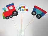 Train Cupcake Toppers, Train Birthday Party Cupcake Toppers - Red Blue Green (42171134P)