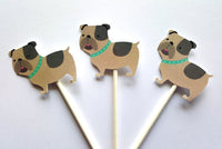Puppy Party Cupcake Toppers - Boy Puppy Dog - Boy Bulldog (Bulldog Boy Cupcake Toppers - (121216819P)