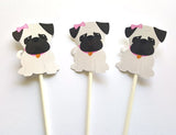 Pug Cupcake Toppers, Puppy Party Cupcake Toppers - Girl Pug Cupcake Toppers (94171118P)