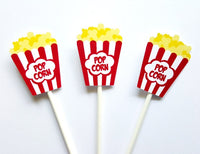 Movie Party Cupcake Toppers - Popcorn cupcake toppers - Movie Party Decorations