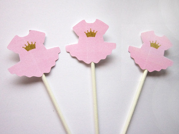 Princess Tutu Baby Shower Cupcake Toppers - Princess Cupcake Toppers, Pink Gold Cupcake Toppers, Item# 81116940P