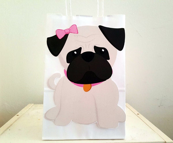 Puppy Dog Party Favor, Goody, Gift Bags - Pug Favor Bags, Pug Goody Bags