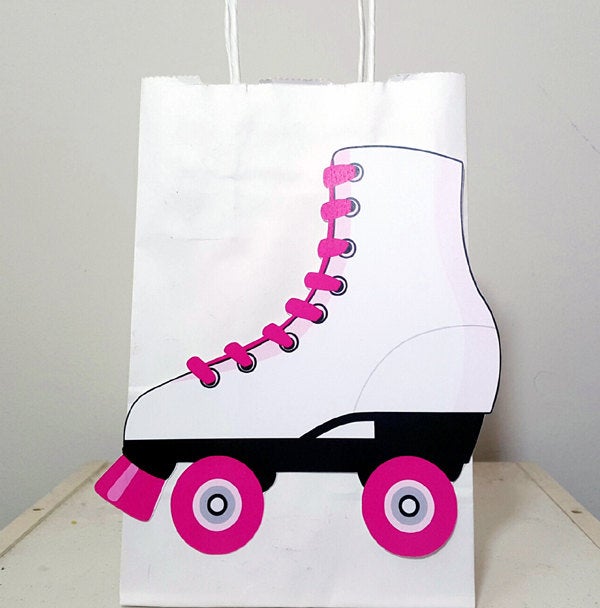 Roller Skate Goody Bags, Roller Skate Favor Bags, Roller Skate Gift Bags - Roller Skating Birthday - Pink Roller Skate (32517425P)
