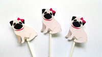Pug Cupcake Toppers, Puppy Party Cupcake Toppers - Girl Pug Cupcake Toppers - Pug Sitting (10516109A)