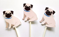 Pug Cupcake Toppers, Puppy Party Cupcake Toppers - Pug Cupcake Toppers - Pug Sitting