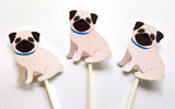 Pug Cupcake Toppers, Puppy Party Cupcake Toppers - Pug Cupcake Toppers - Pug Sitting