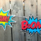 Superhero Cupcake Toppers - Superhero Bursts Cupcake Toppers, Superhero Mini Cupcake Toppers - Boom Wham Kapow