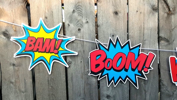 Superhero Cupcake Toppers - Superhero Bursts Cupcake Toppers, Superhero Mini Cupcake Toppers - Boom Wham Kapow