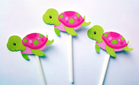 Turtle Cupcake Toppers - Turtle Birthday - Turtle Baby Shower - Girl Turtle Cupcake Topprs - Under The Sea Cupcake Toppers ( 930161021P)