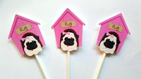 Pug Cupcake Toppers, Puppy Party Cupcake Toppers - Girl Pug Cupcake Toppers - Item# 72716809P