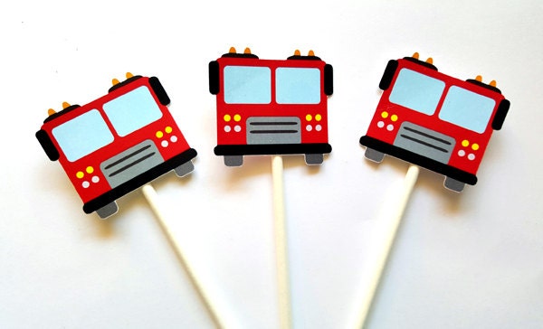 Firetruck Cupcake Toppers, Fireman Cupcake Toppers