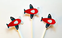 Airplane Cupcake Toppers, Plane Cupcake Toppers, Red, Blue Grey