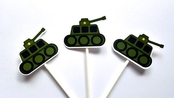 Army Cupcake Toppers - Military Cupcake Toppers - Army Tank Cupcake Toppers