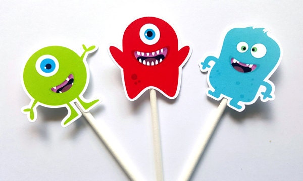 Monster Cupcake Toppers, Monster Birthday Party Cupcake Toppers, Monster Party Cupcake Toppers
