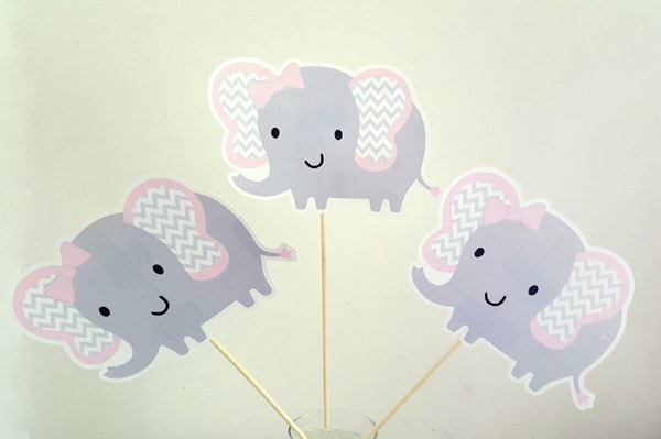 Elephant Cupcake Toppers, Chevron Elephant Cupcake Toppers