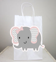 Elephant Goody Bags, Elephant Favor Bags, Elephant Gift Bags - Pink and Grey, Chevron Elephant, Girl Elephant